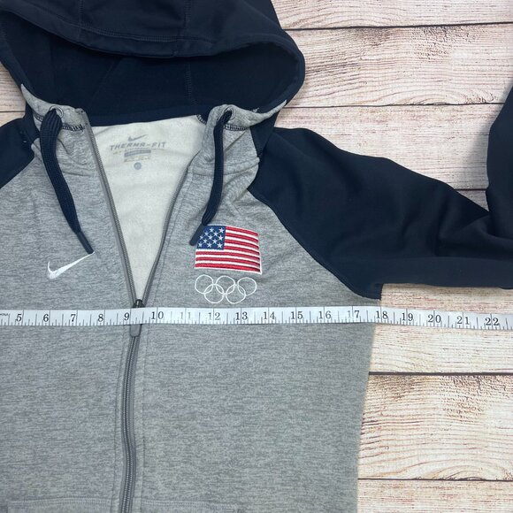 Nike Therma-Fit Team USA Olympic Full Zip Hoodie Size XS Gray Navy Fleece Lined - Picture 6 of 11